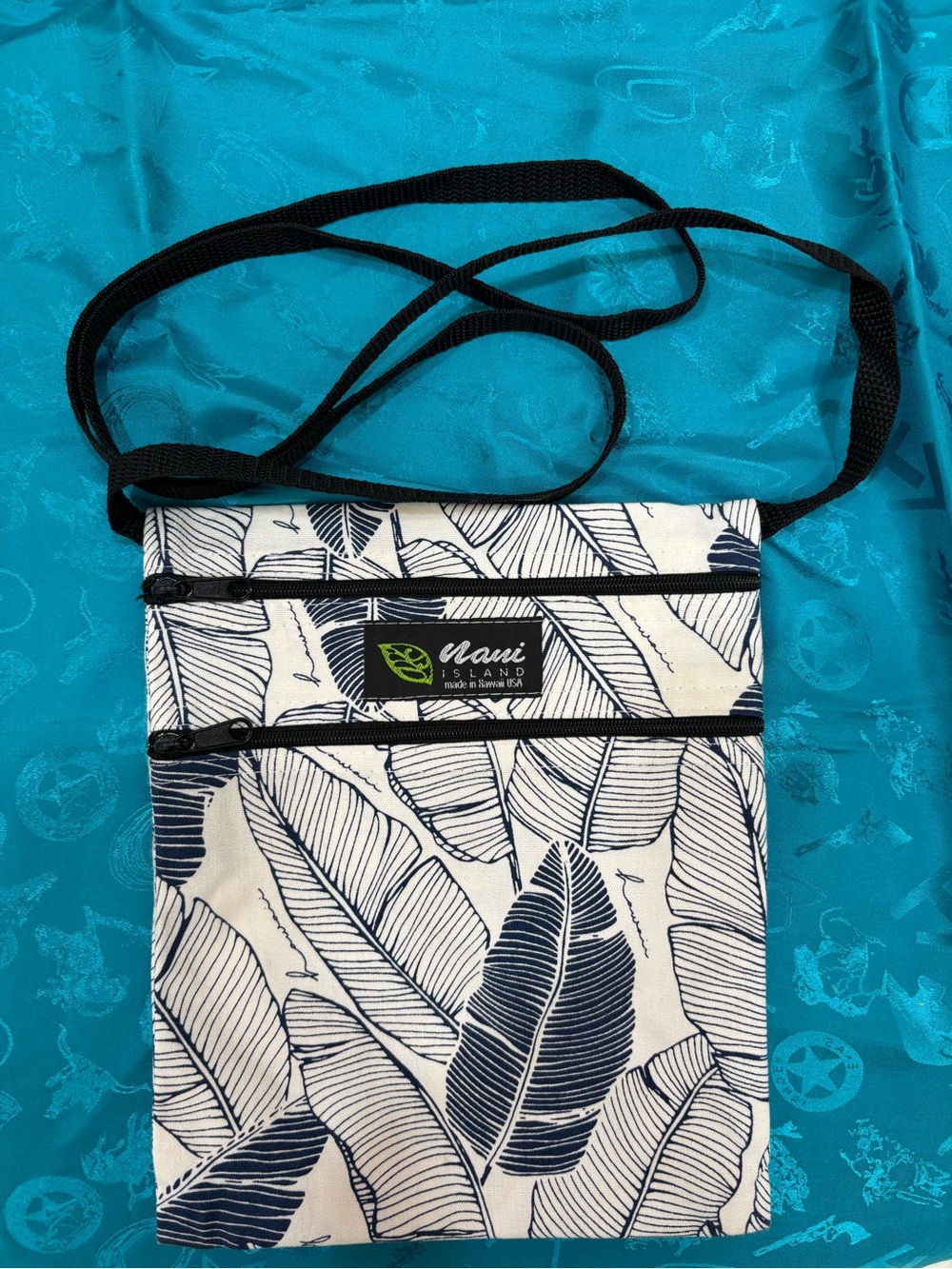Navy and white Banana Leaf Crossbody Lightweight Bag-Made in Hawaii